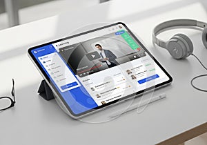 Tablet displaying an e-learning platform interface