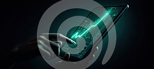 The tablet displaying financial data with an upward trend in analytics. AI generated image