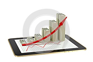 Tablet - dollar bar graphs showing profit grow