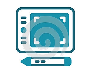 Tablet drawing pen single isolated icon with solid line style