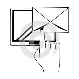 Tablet and email symbols in black and white