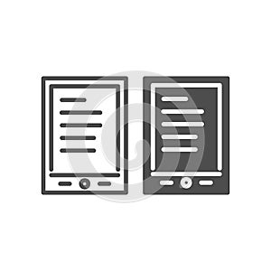 Tablet ereader line and glyph icon. Digital tablet with text vector illustration isolated on white. Ebook outline style