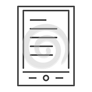 Tablet ereader thin line icon. Digital tablet with text vector illustration isolated on white. Ebook outline style