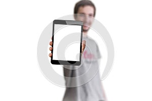 Man holding a tablet. photo