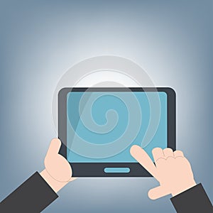 Tablet in hand for web and mobile applications, mobile technology background concept, illustration vector in flat design