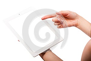 Tablet and Hands on White Background