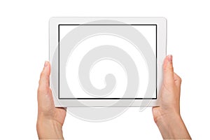 Tablet and Hands on White Background