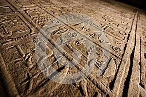 Tablet and hieroglyphes inside Isis temple in Philae - Aswan - Egypt