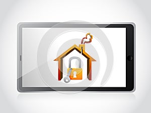 Tablet and home security concept illustration