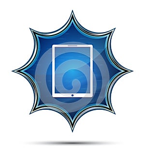 Tablet icon magical glassy sunburst blue button