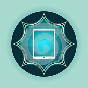 Tablet icon magical glassy sunburst blue button sky blue background