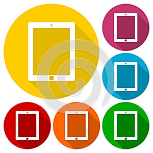 Tablet icons set with long shadow