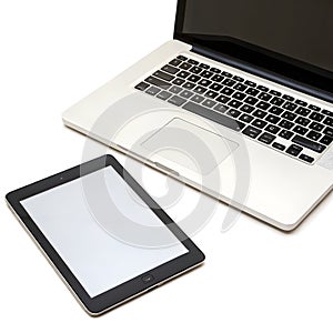 Tablet and laptop on transparent background isolated on white background