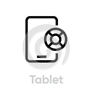 Tablet lifebuoy help icon. Editable line vector.