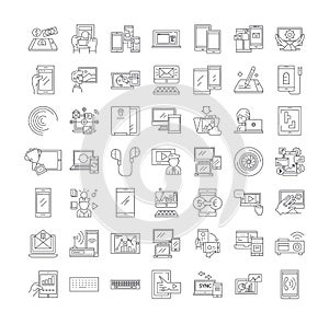 Tablet linear icons, signs, symbols vector line illustration set