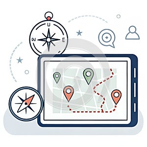 Tablet Map Compass Navigation, GPS, Route Planning