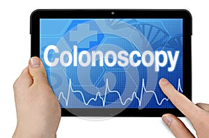 Tablet with medical touchscreen and term colonoscopy isolated