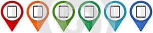Tablet, mobile, phone, smartphone vector pointers, set of colorful flat design icons isolated on white background