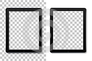 Tablet mockup with screen. Mock of ebook with touch. Ereader isolated on transparent background. Realistic black pad - pro device