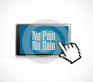 tablet no pain no gain text sign concept