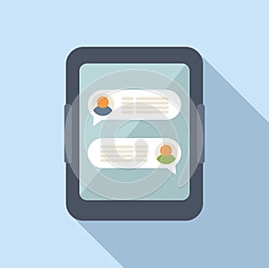 Tablet online chat icon flat vector. Group share