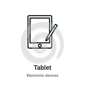 Tablet outline vector icon. Thin line black tablet icon, flat vector simple element illustration from editable electronic devices