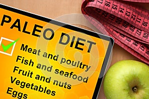 Tablet with paleo diet food list