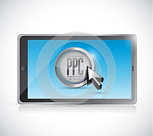 Tablet with pay per click button. ppc concept