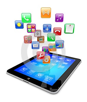 Tablet pc apps icons on white