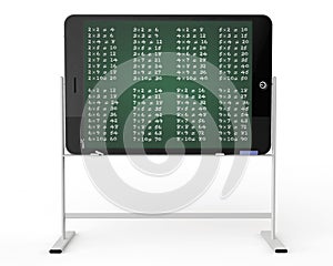 Tablet PC as blackboard stand with multiplication table photo