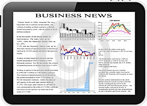 Tablet pc with business news on screen.