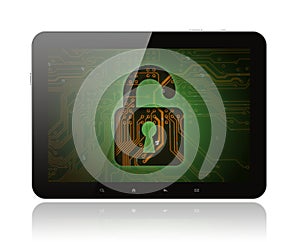 Tablet PC with circuit background and lock