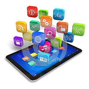 Tablet PC with cloud of application icons