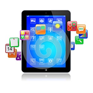 Tablet pc apps icons on white