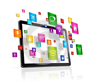 Tablet PC and flying apps icons
