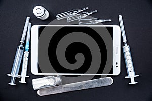 Tablet pc with medical objects on a desk