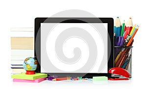 Tablet PC with school office supplies