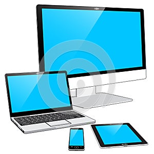 Tablet PC  Smart-Phone  Laptop Computer and Monitor - Blank Blue