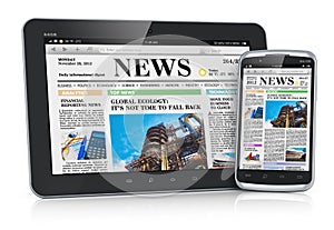 Tablet PC and smartphone with business news