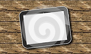 Tablet pc on wood photo