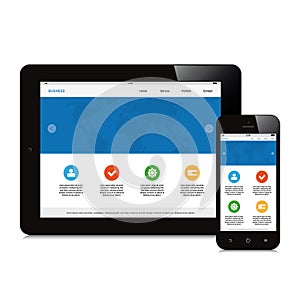 Tablet and phone responsive webdesign on white background