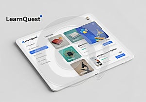 A tablet screen displaying the LearnQuest