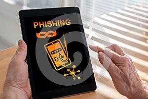 Phishing concept on a tablet