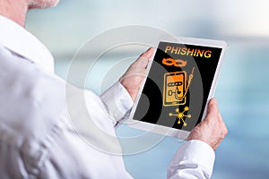 Phishing concept on a tablet