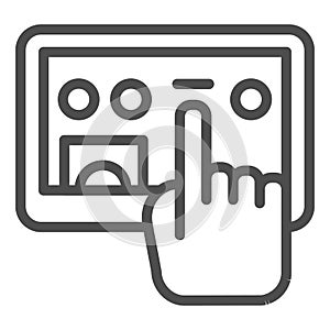 Tablet and selection hand line icon. Hand with digital tablet vector illustration isolated on white. Touch screen