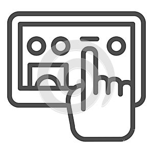 Tablet and selection hand line icon. Hand with digital tablet vector illustration isolated on white. Touch screen photo