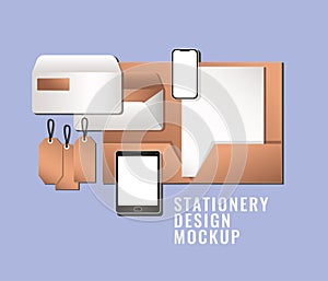 Tablet smartphone and mockup set on blue background vector design