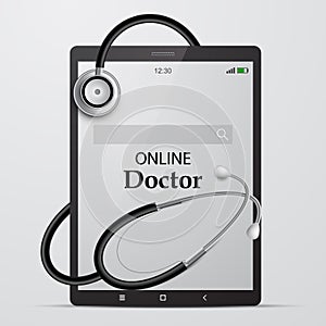 Tablet and stethoscope, online doctor concept