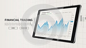 Tablet with stock market candlestick graph advertising