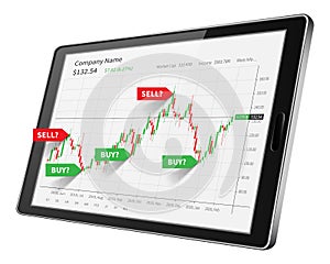 Tablet with stock market candlestick graph vector illustration